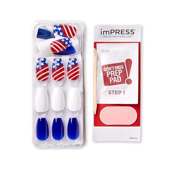 Kiss Press on 4th of July Acrylic Nails Stars Flag Medium Length Almond Shape - Picture 3 of 8